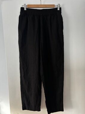 OLD NAVY Linen High Rise Straight Pants Black Small Elastic Waist Beach Travel